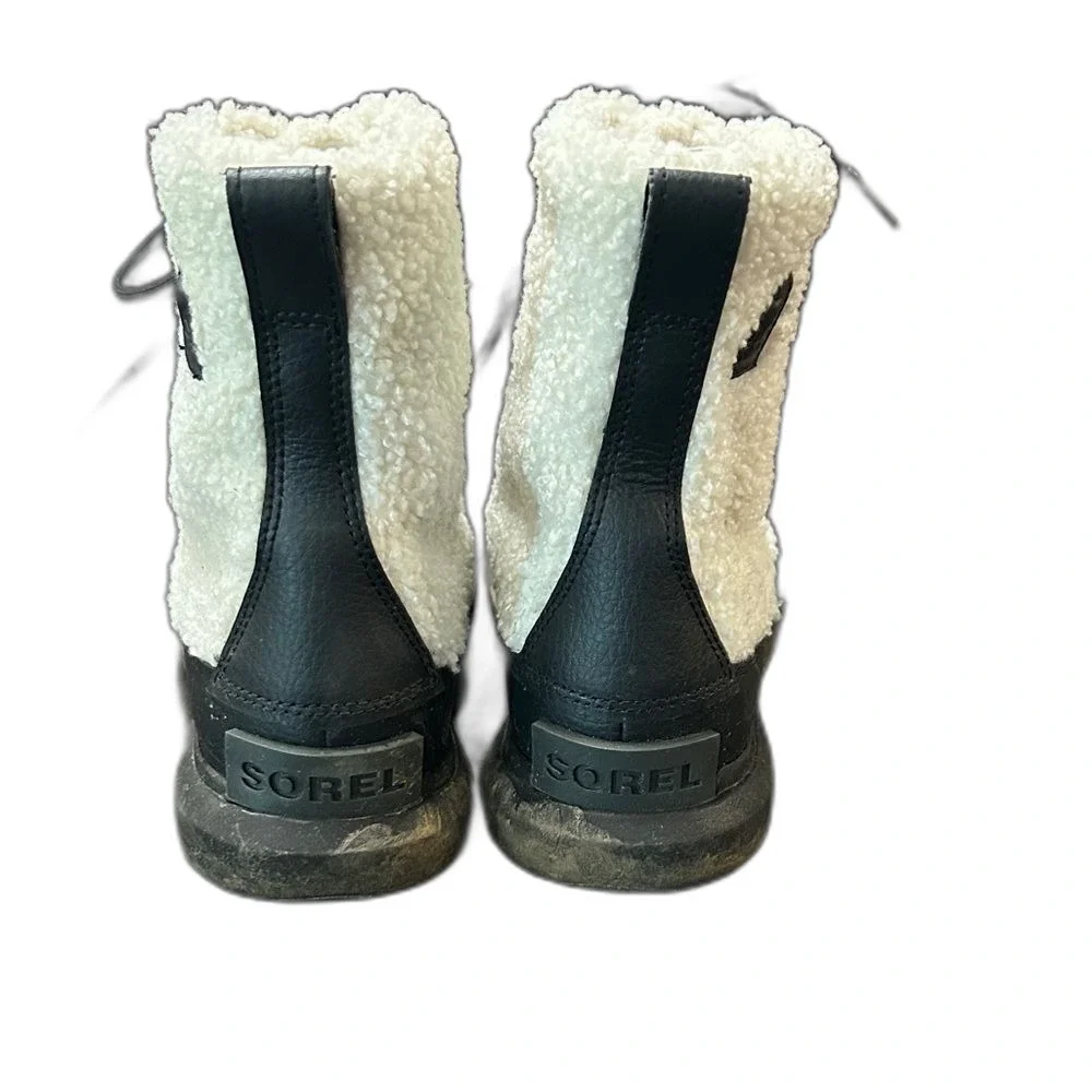 Sorel Boots Winter Womens Size 7 Shoes Cream Sherpa Black Pull-On Outdoors Snow